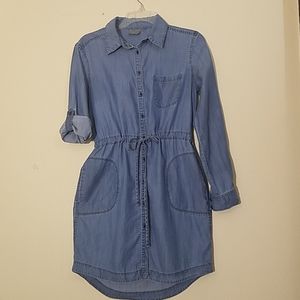 Athleta Chambray Denim Roll up Sleeves Dress XS